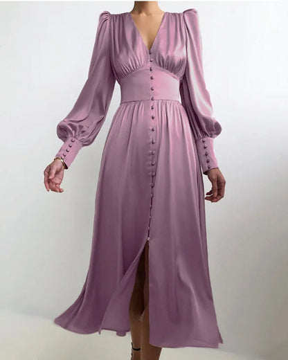 Women's Satin V-Neck Maxi Dress - Vonnera
