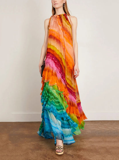 Women's Ruffle Maxi Dress Vibrant Print