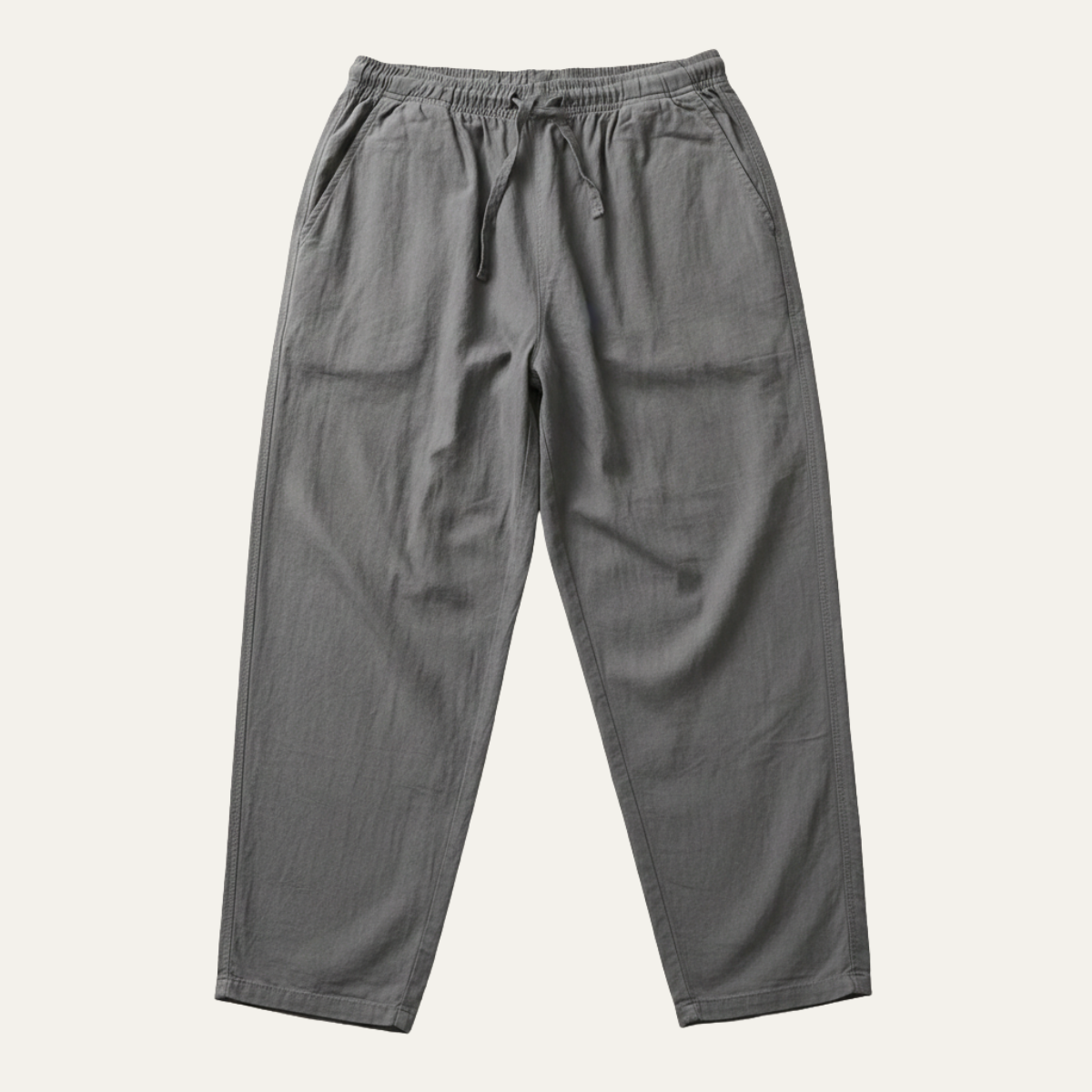 Mens Cotton Linen Drawstring Pants Loose Fit Beige