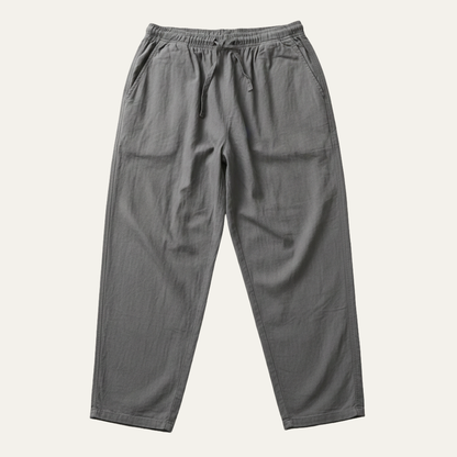 Mens Cotton Linen Drawstring Pants Loose Fit Beige