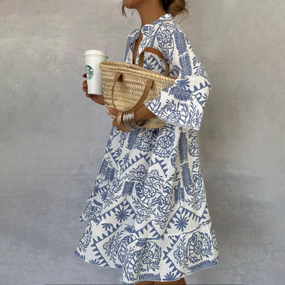 Women's Boho Print V-Neck Swing Dress - Vonnera