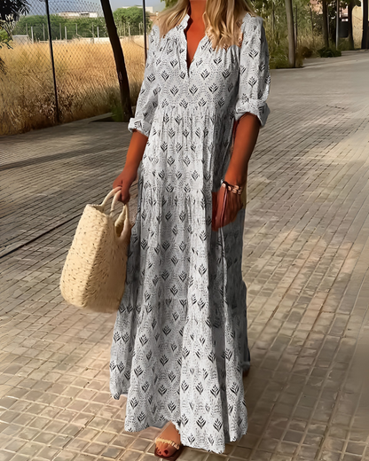 Women's Boho Long Dress Vintage Print