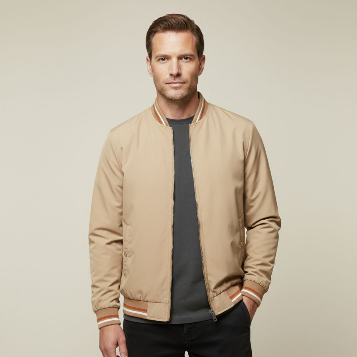 Men's Slim Fit Bomber Jacket Casual Zip Up