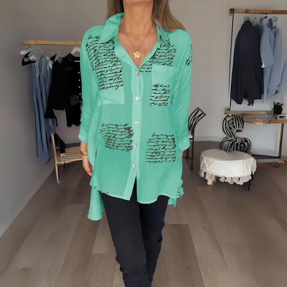 Women's Handwritten Button Up Cotton Shirt