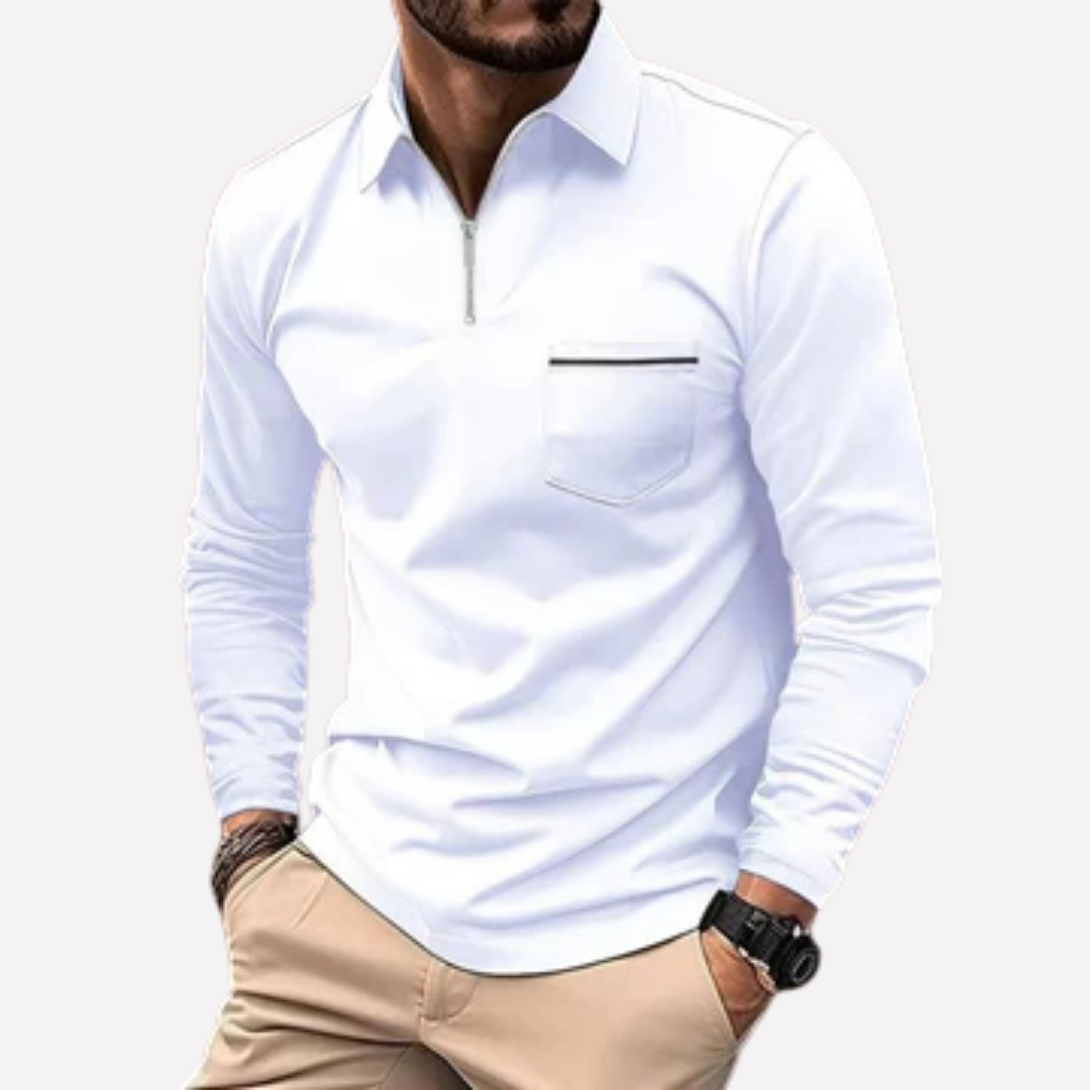 Men's Polo Shirt Long Sleeve Cotton Chest Pocket