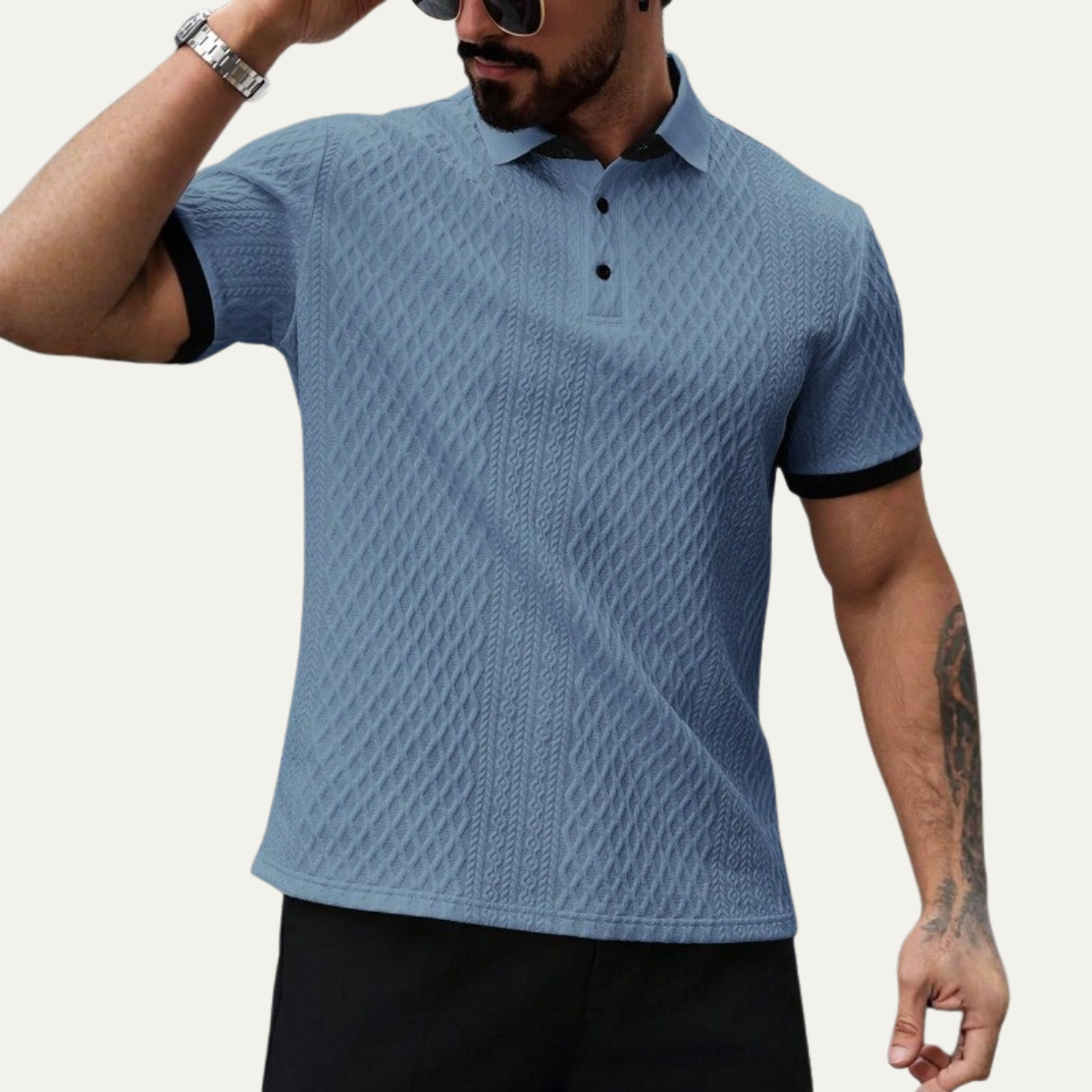 Men's Classic Polo Shirt Textured Contrast Collar