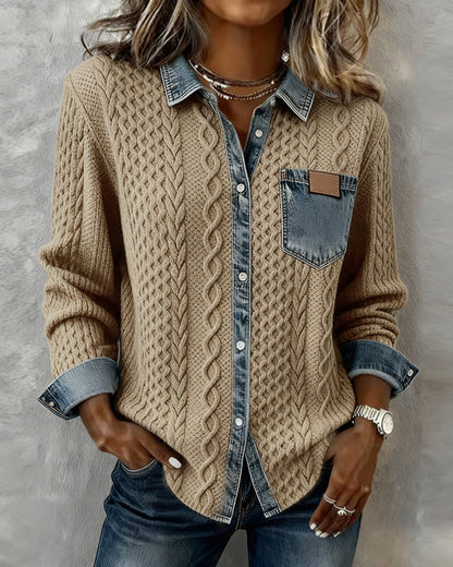 Women's Cable Pattern Button Down Blouse