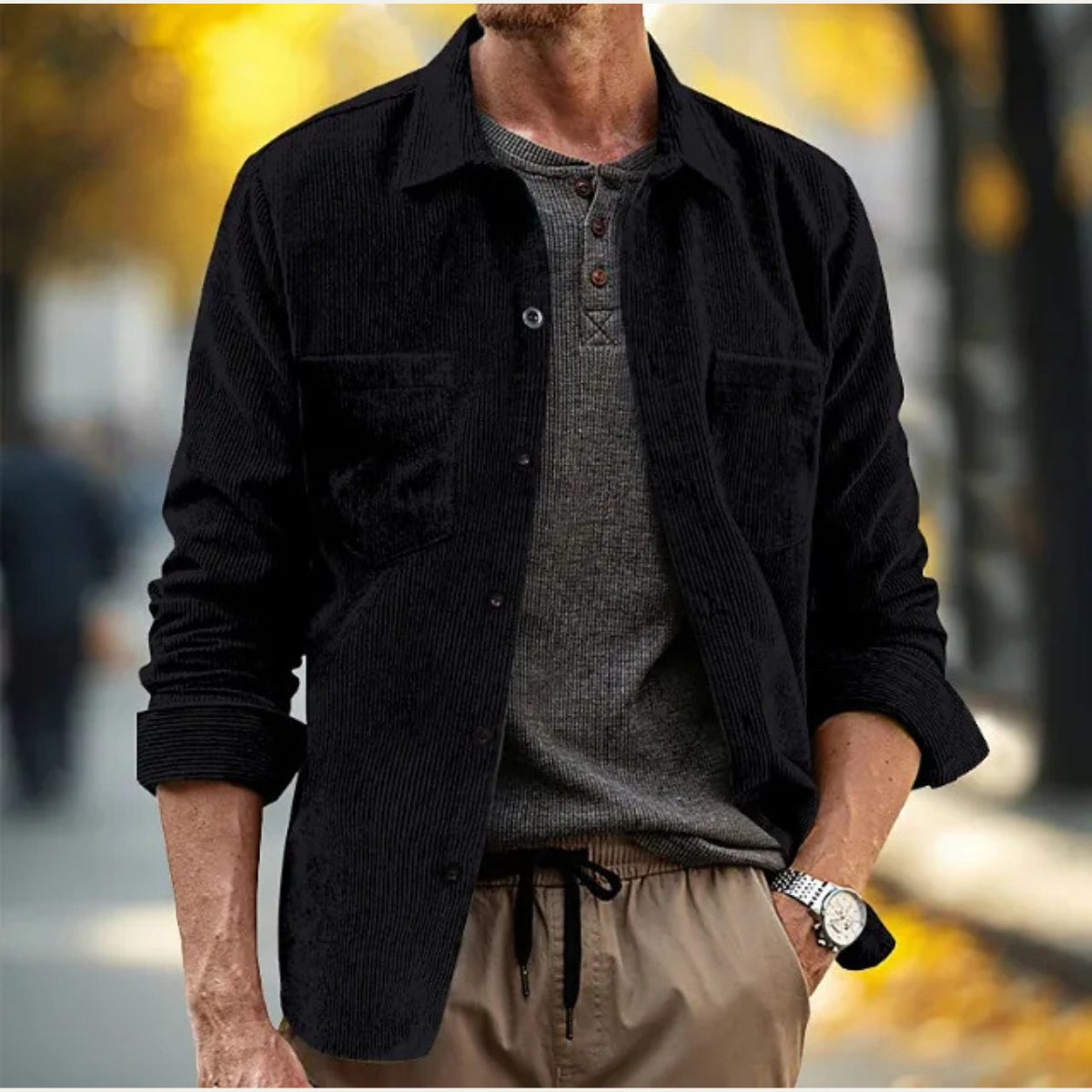 Men's Corduroy Shirt Jacket Lightweight Brown