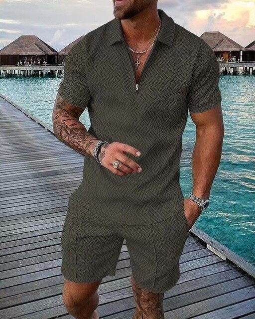 Men's Polo Shirt And Shorts Set Breathable Summer Wear