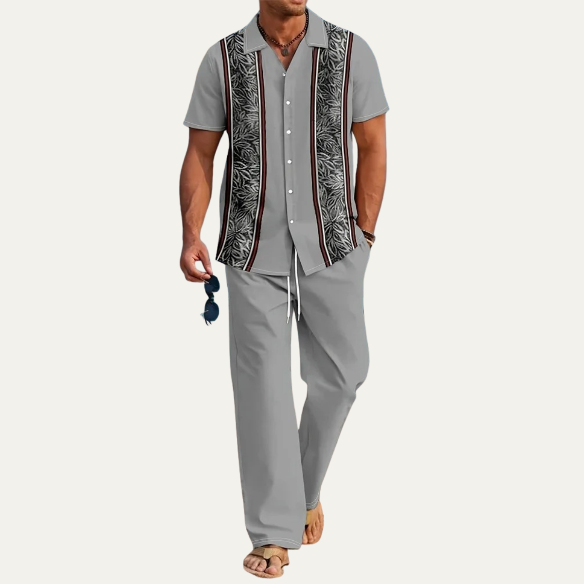 Men's Striped 2 Piece Suit Set Lightweight Shirt Pants