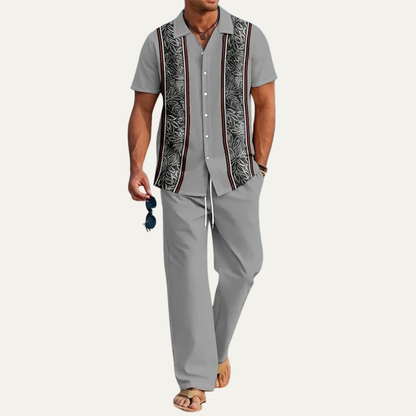 Men's Striped 2 Piece Suit Set Lightweight Shirt Pants