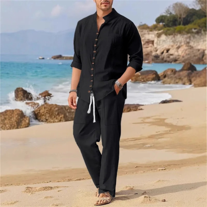 Men's Cotton Linen Shirt Set 2 Piece