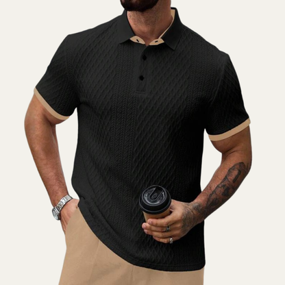 Men's Textured Polo Shirt Contrast Collar