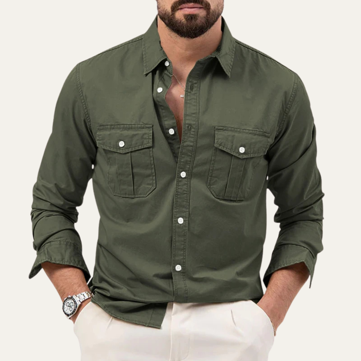 Men's Retro Button Up Shirt Solid