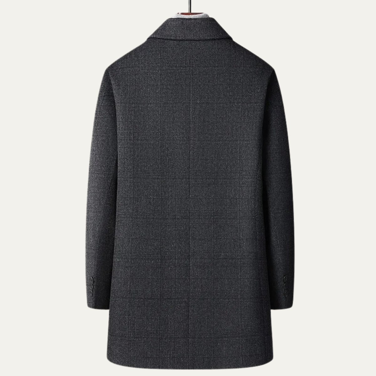 Men's Wool Trench Coat Mid Length Plaid Down Filled