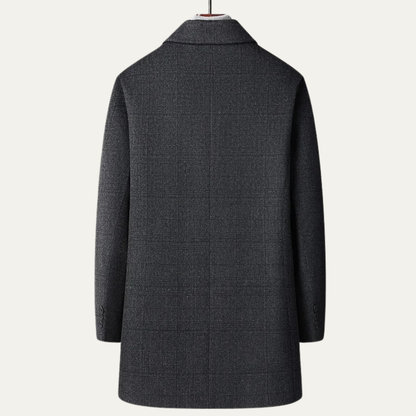 Men's Wool Trench Coat Mid Length Plaid Down Filled