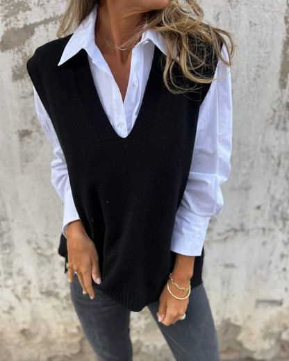 Women's V-Neck Sleeveless Knit Sweater