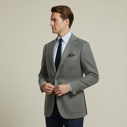 Men's Wool Tweed Blazer Jacket Herringbone Pattern