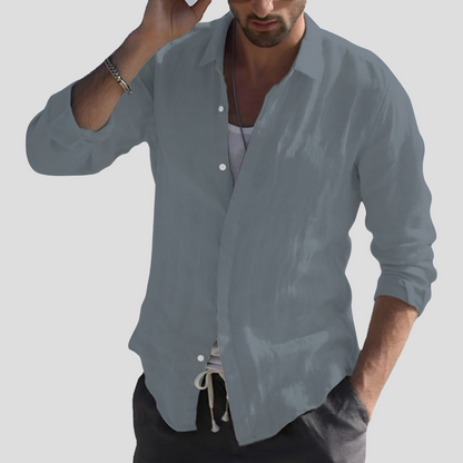 Linen Shirt With Turn Down Collar