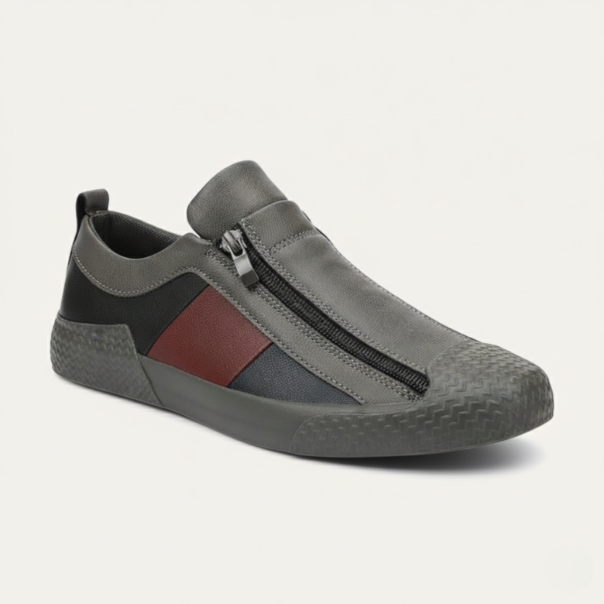 Men's Leather Sneakers Zip Up Black