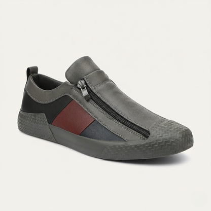 Men's Leather Sneakers Zip Up Black