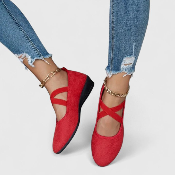 Women's Suede Cross Strap Wedge Flats