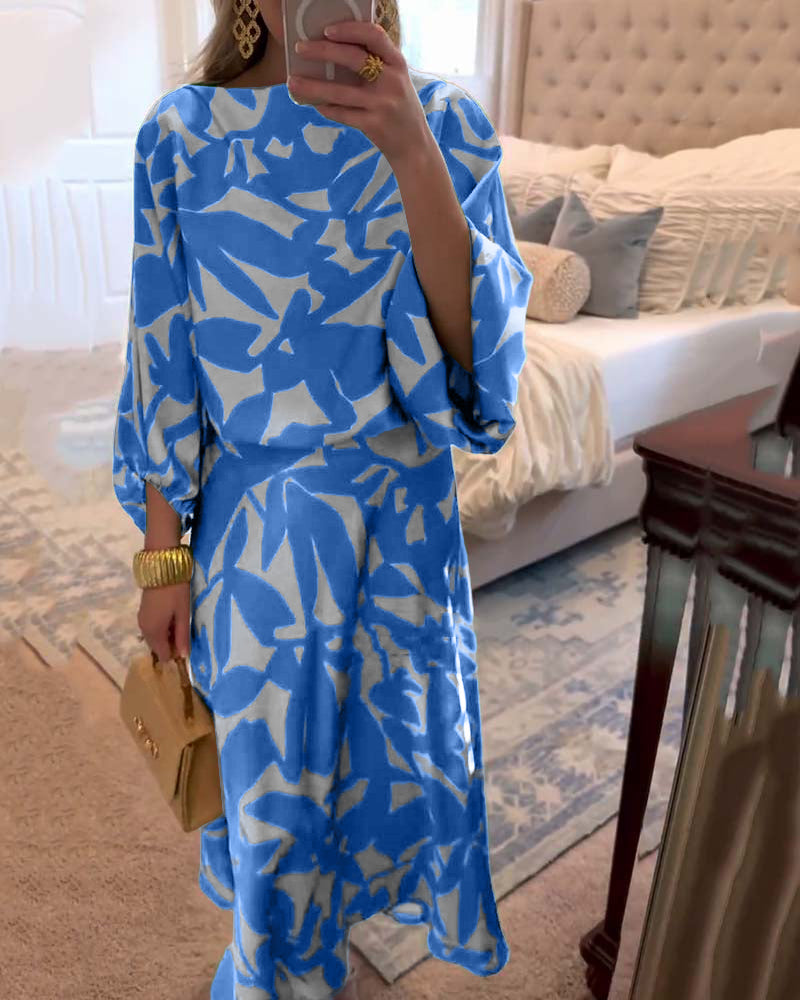 Women's Printed Two-Piece Set Lantern Sleeves