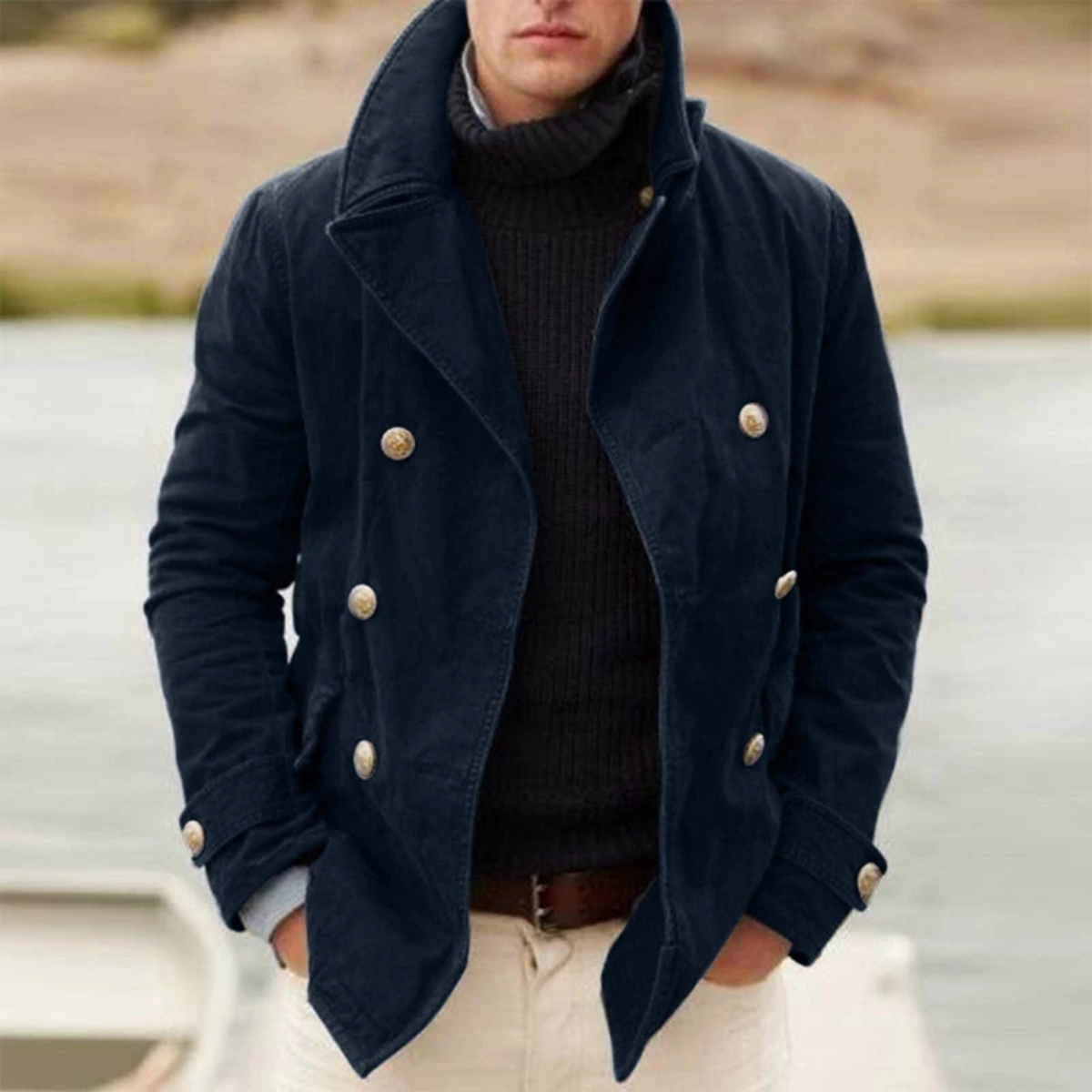 Winchester Men's Double Breasted Peacoat Wool Casual Navy