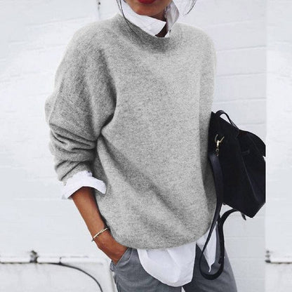 Women's Soft Knit Sweater Relaxed Fit Round Neck