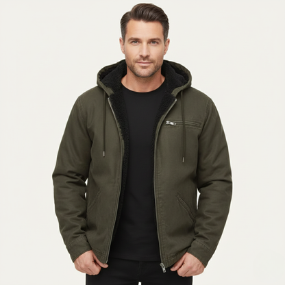 Men's Fleece Lined Hooded Jacket Warm Retro
