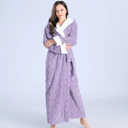 Women's Hooded Flannel Bathrobe Thick