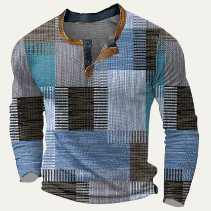 Men's Polo Shirt Textured Patchwork Blue