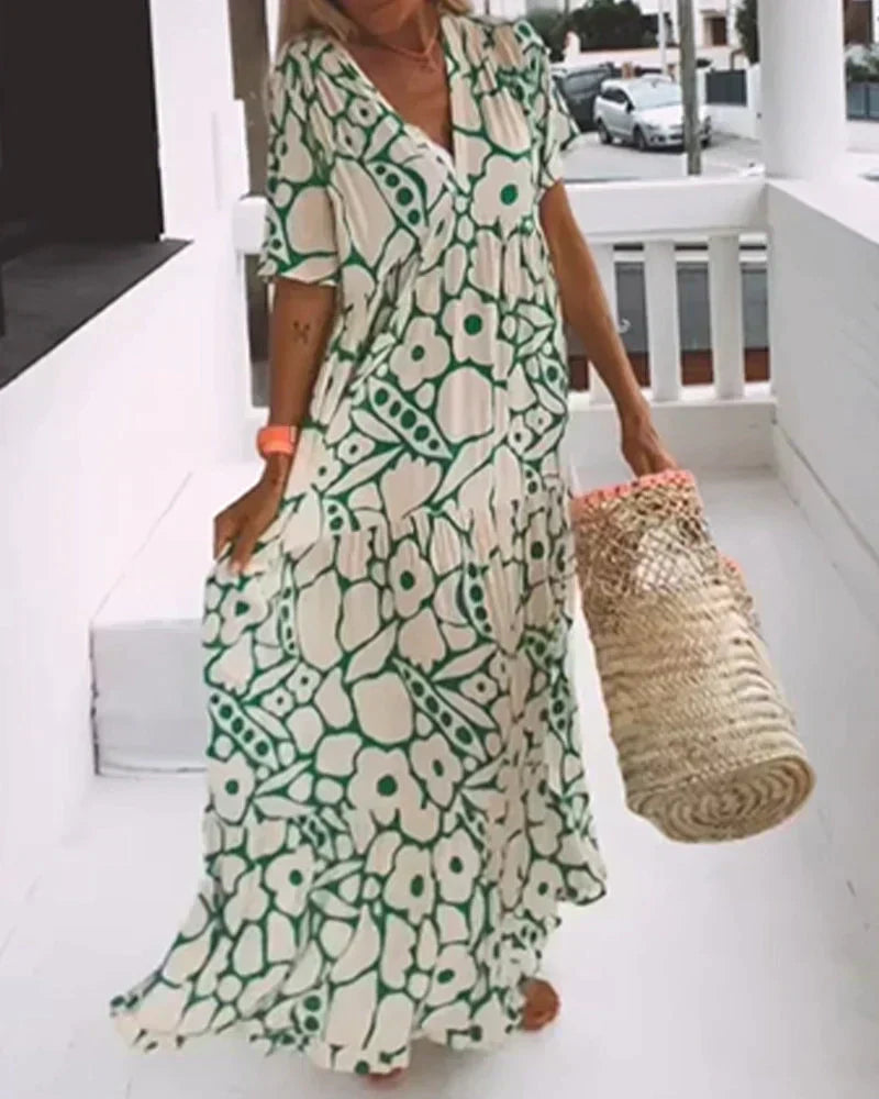 Women's Floral Maxi Dress V Neck