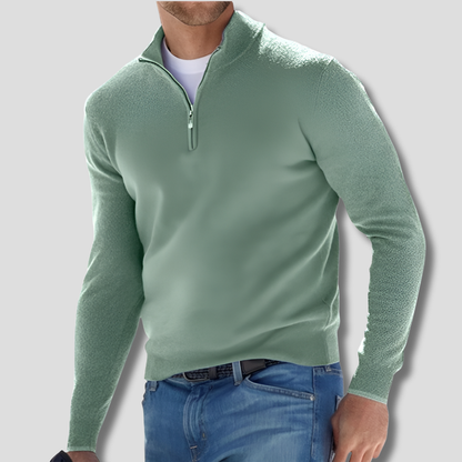 Men's Cotton Knit Pullover Zipper Collar