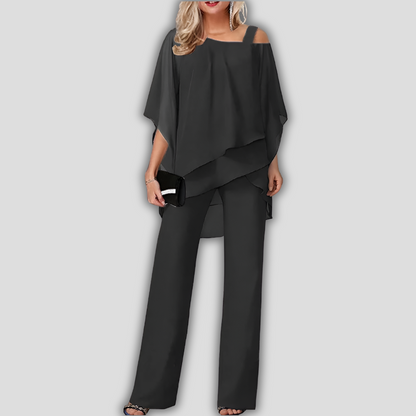 Women's Chiffon Pantsuit Cape 2 Piece