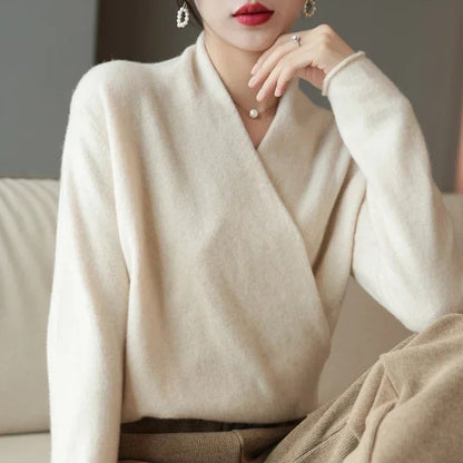 Women's V-Neck Wrap Pullover Relaxed Fit