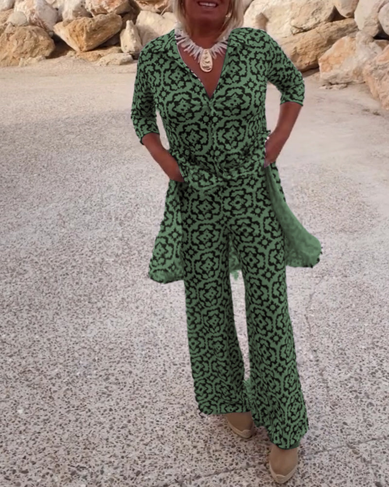 Women's Printed Two-Piece Set Everyday Wear