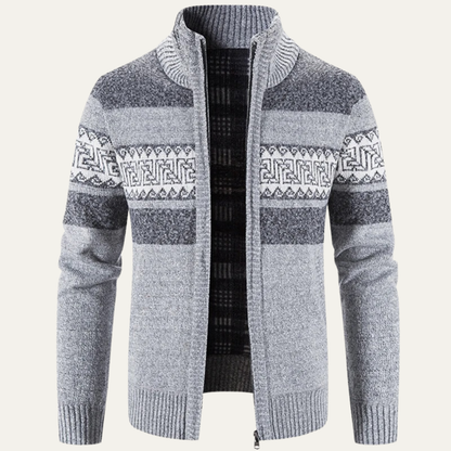 Men's Knit Zip Jacket Warm Patterned Winter