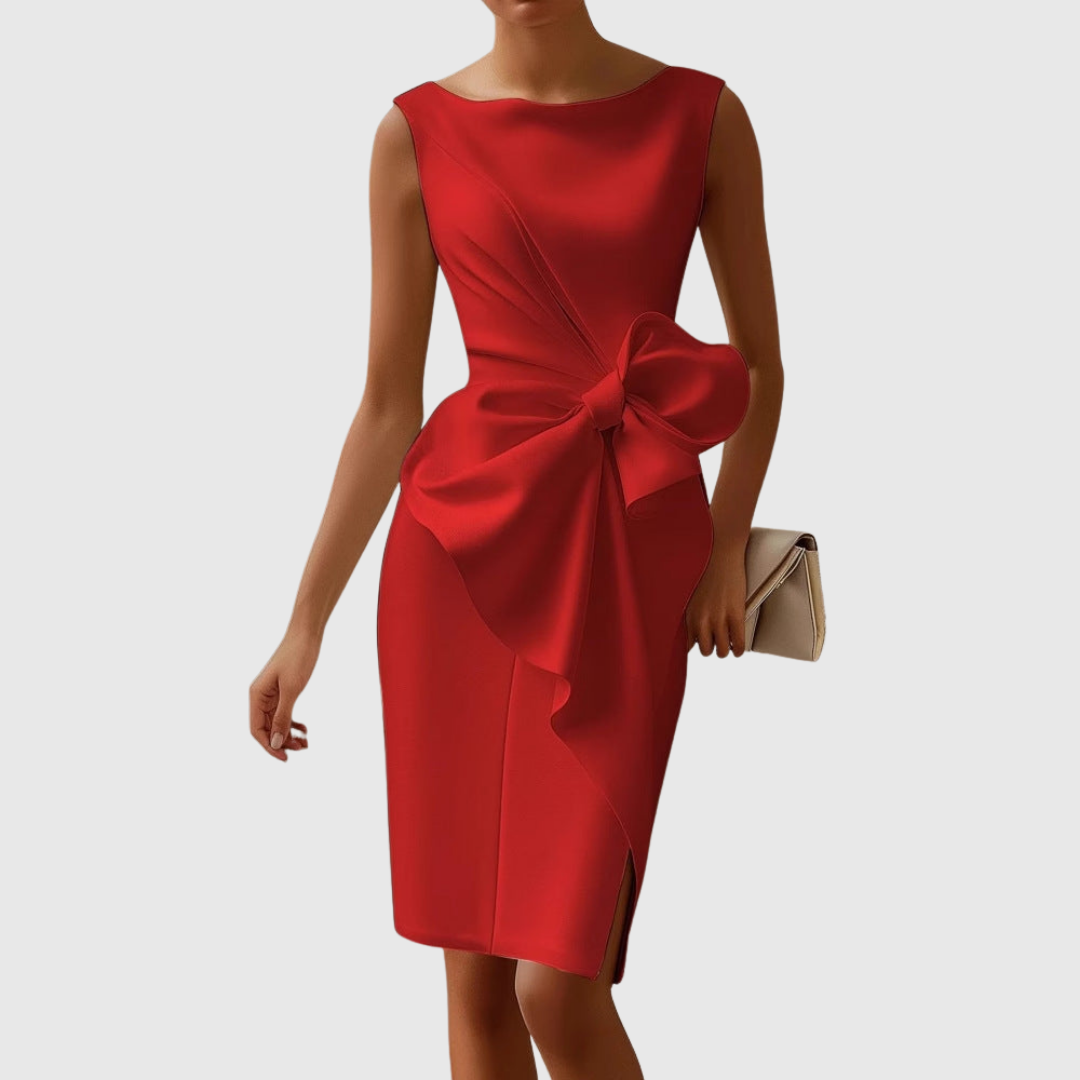 Women's Sleeveless Midi Dress Bow Detail Navy
