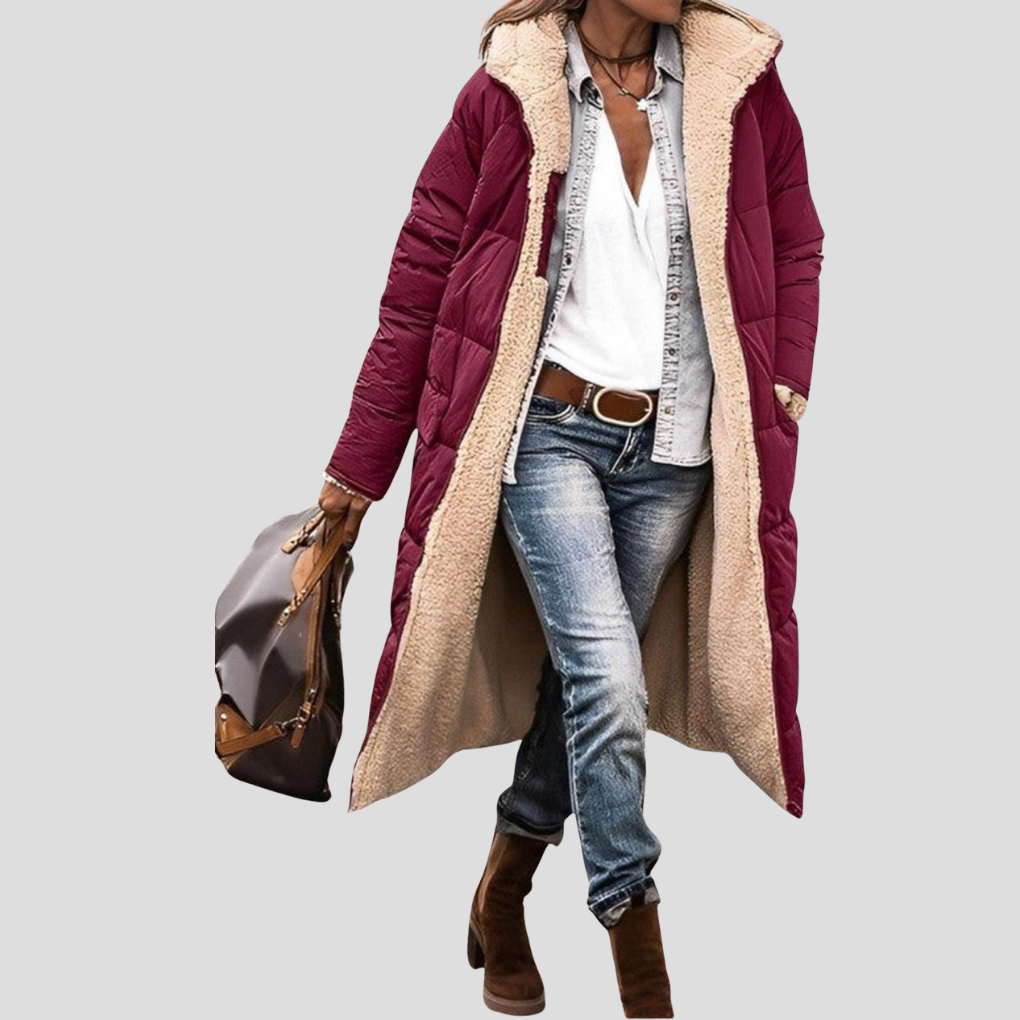 Women's Reversible Hooded Winter Coat Teddy Lining