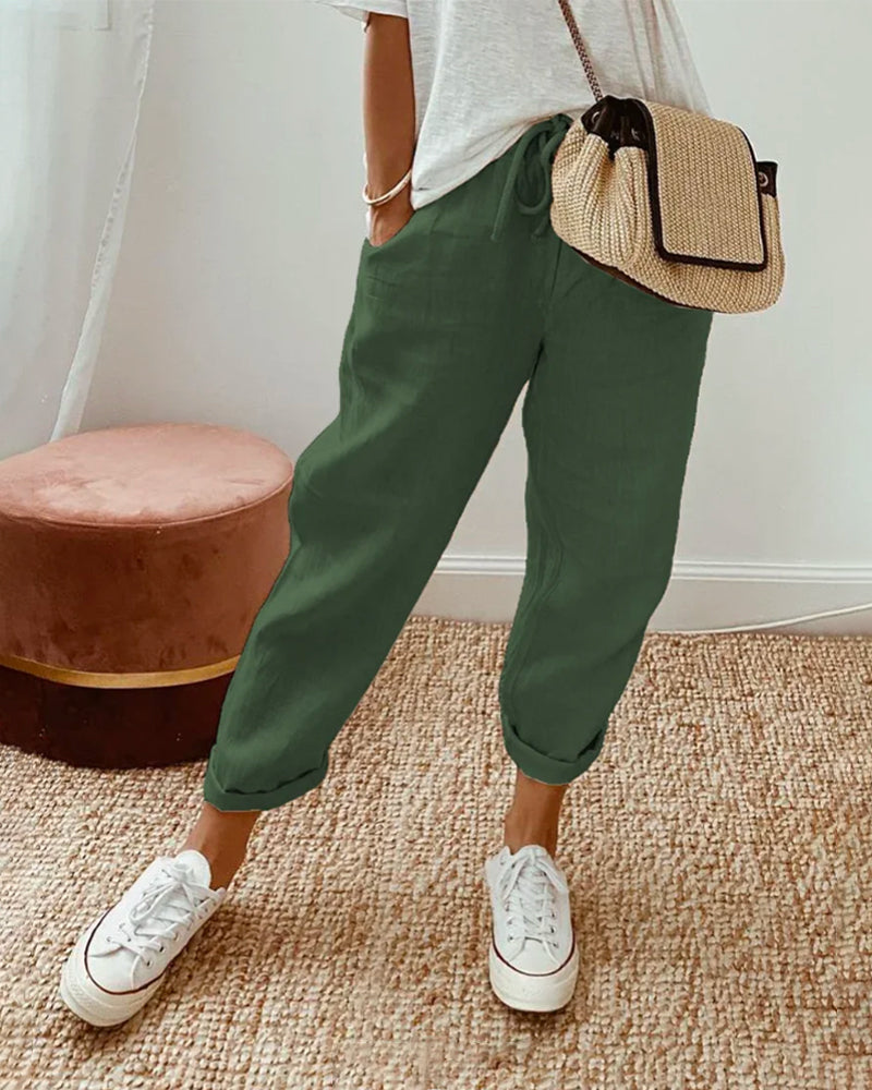 Linen Casual Pants Breathable Beige