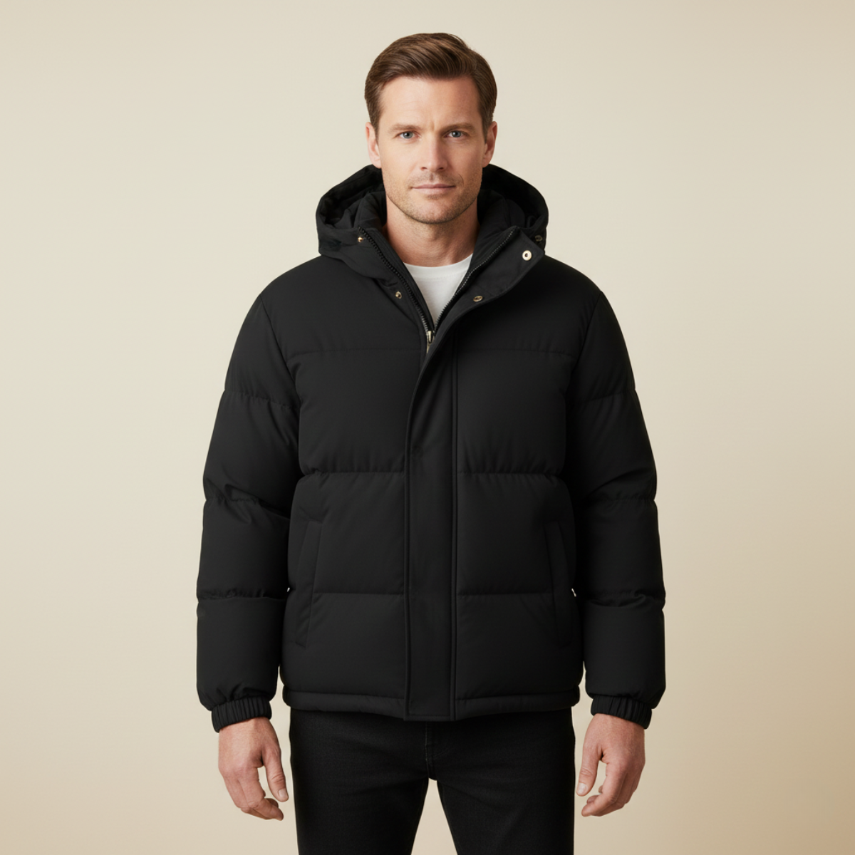 Men's Quilted Puffer Jacket Warm Hooded Winter Coat