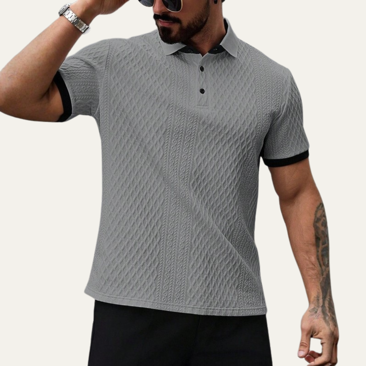 Glenbrook Hill Men's Textured Polo Shirt Contrast Collar
