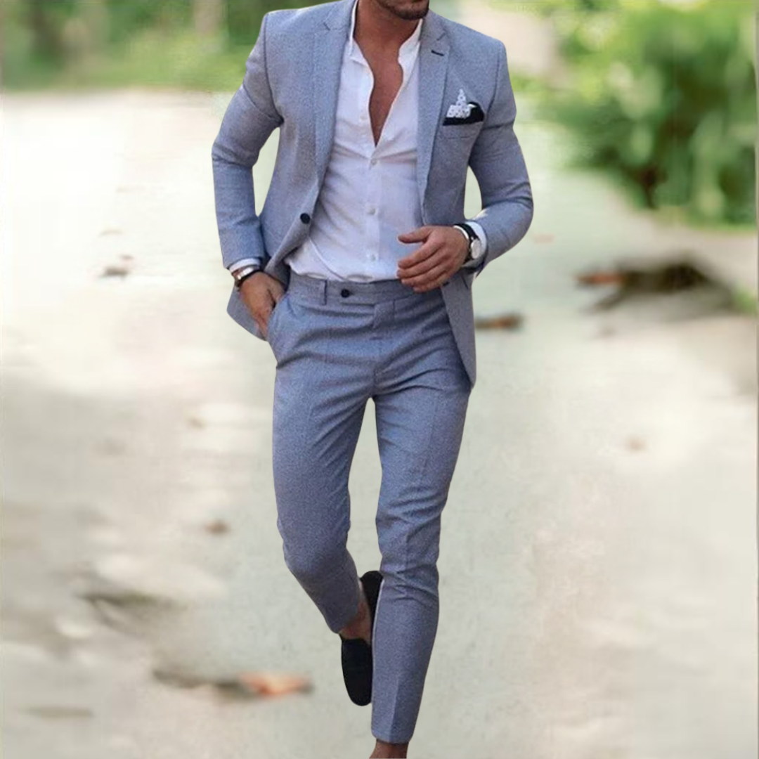 Men's 2 Piece Suit Buttoned Jacket Pants