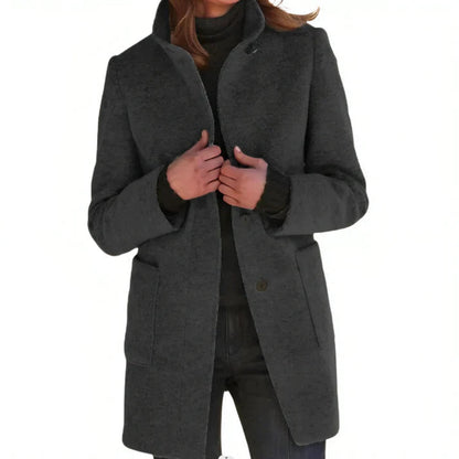 Women's Wool Coat Tailored Fit Single Breasted Black