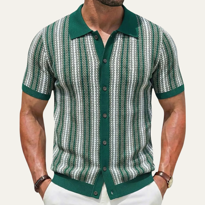 Men's Striped Knit Polo Shirt Lightweight