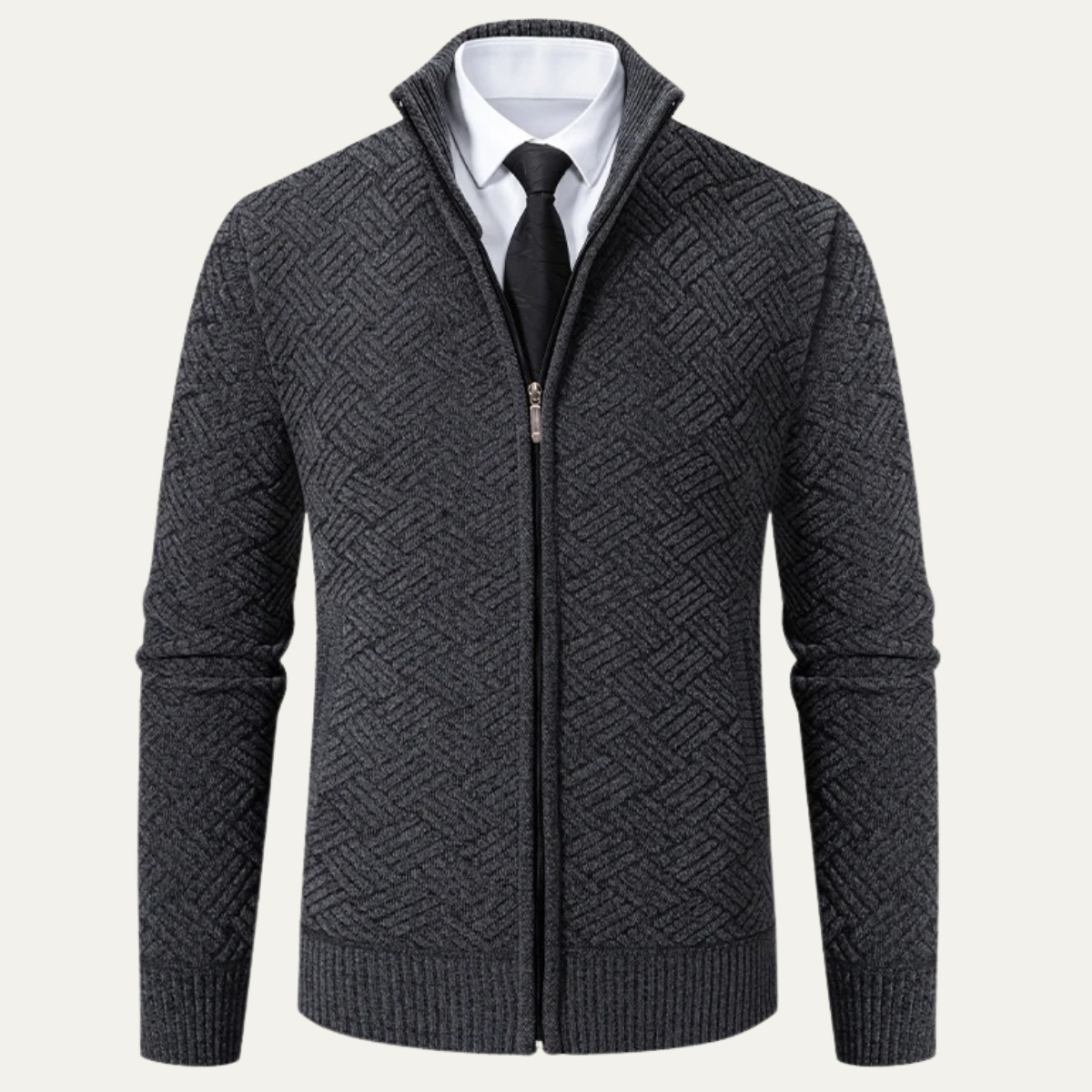 Men's Knit Jacket Diamond Pattern Stand Collar