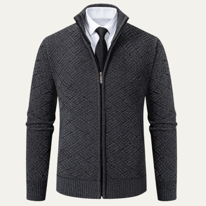Men's Knit Jacket Diamond Pattern Stand Collar
