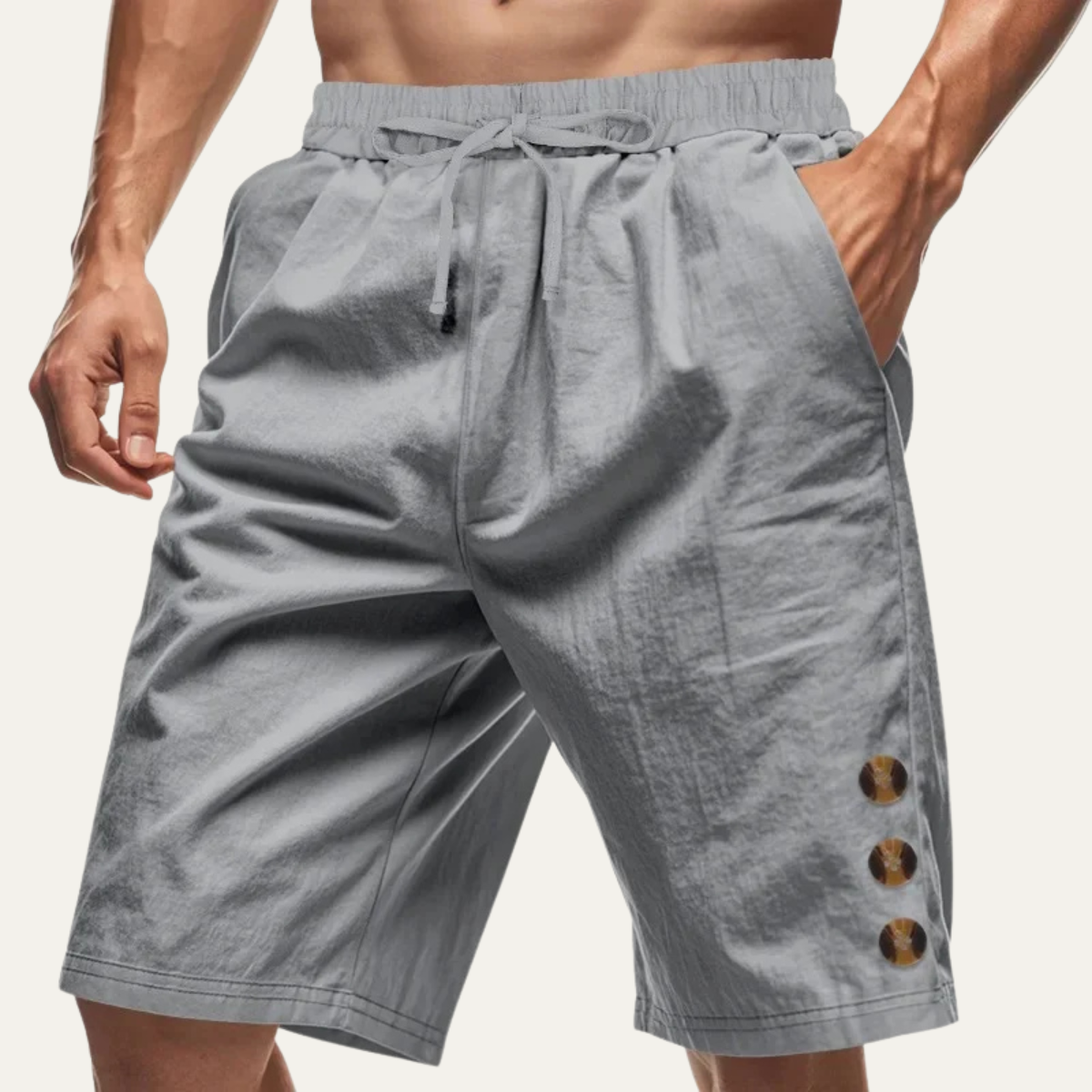 Men's Summer Shorts Cotton Drawstring Beige