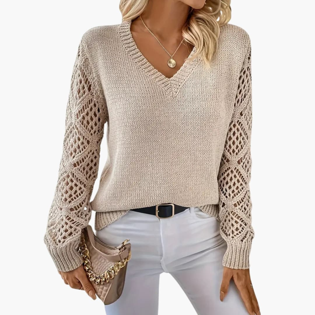 Women's V-Neck Long Sleeve Sweater Fine Knit - Vonnera